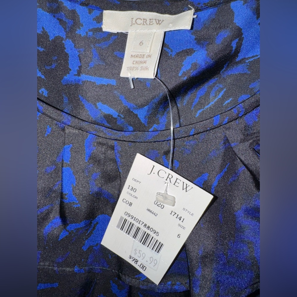J. CREW Black and Blue Ruffle Neck Sleeveless Top - Picture 3 of 5